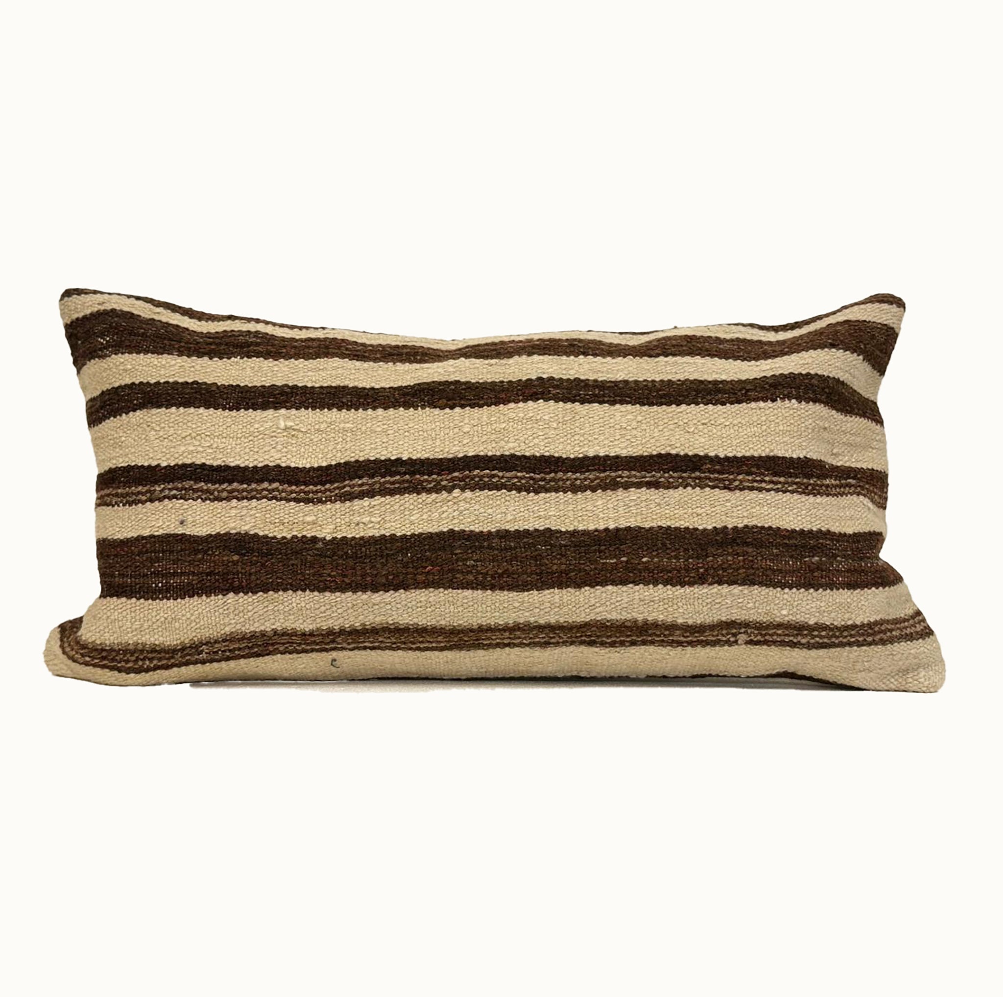 12x24 striped vintage kilim pillow with brown and beige pattern