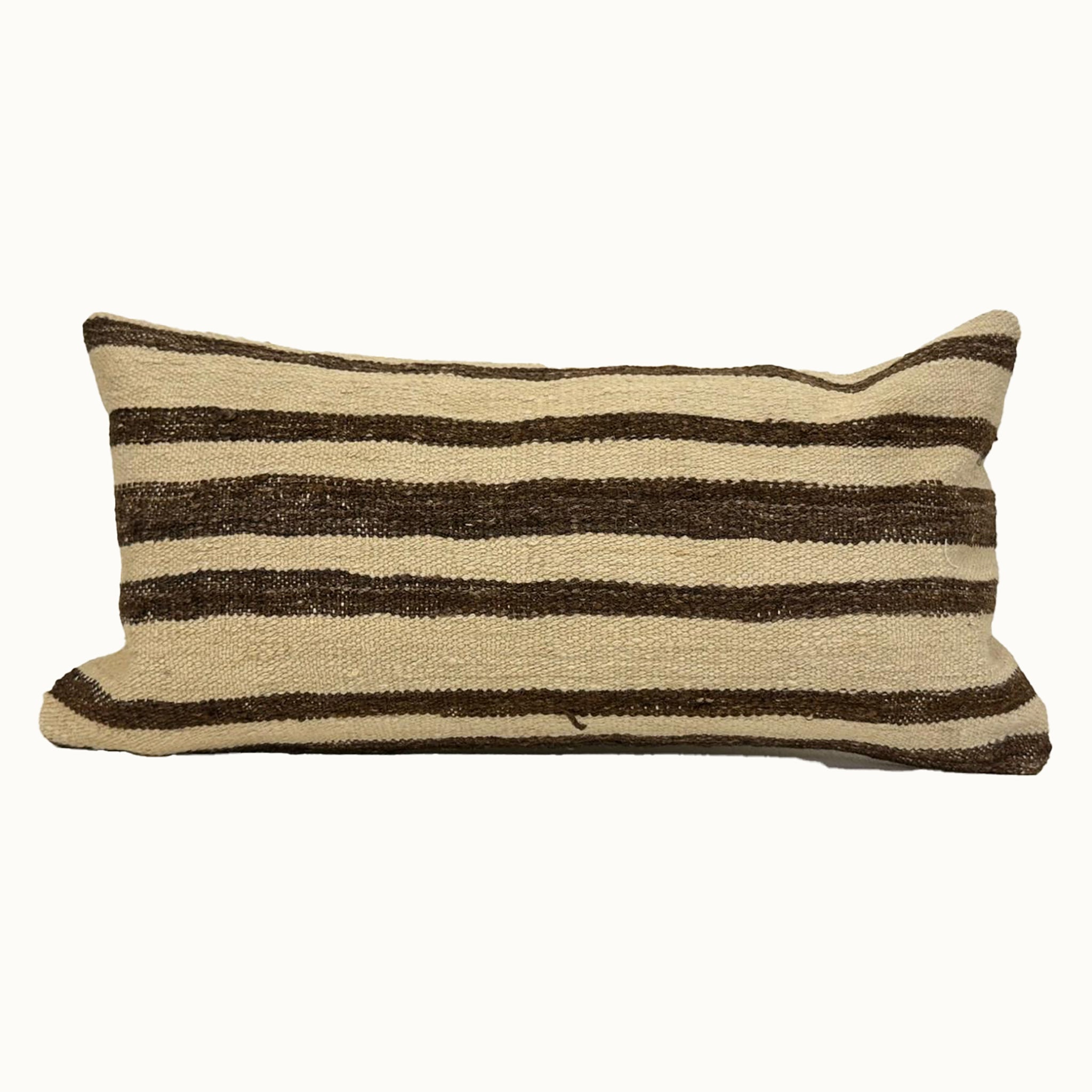 12x24 striped vintage kilim pillow with brown and beige pattern
