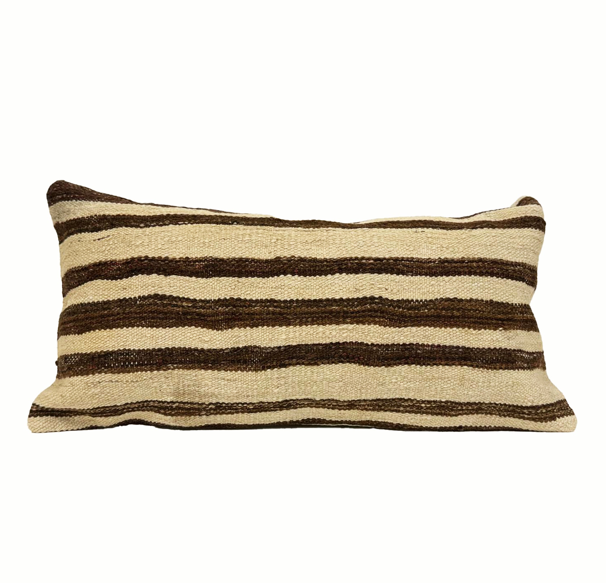 12x24 striped vintage kilim pillow with brown and beige pattern