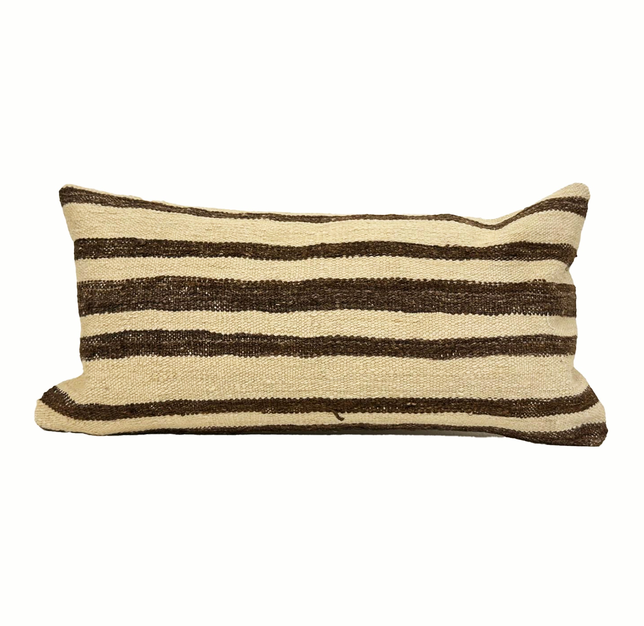 12x24 striped vintage kilim pillow with brown and beige pattern
