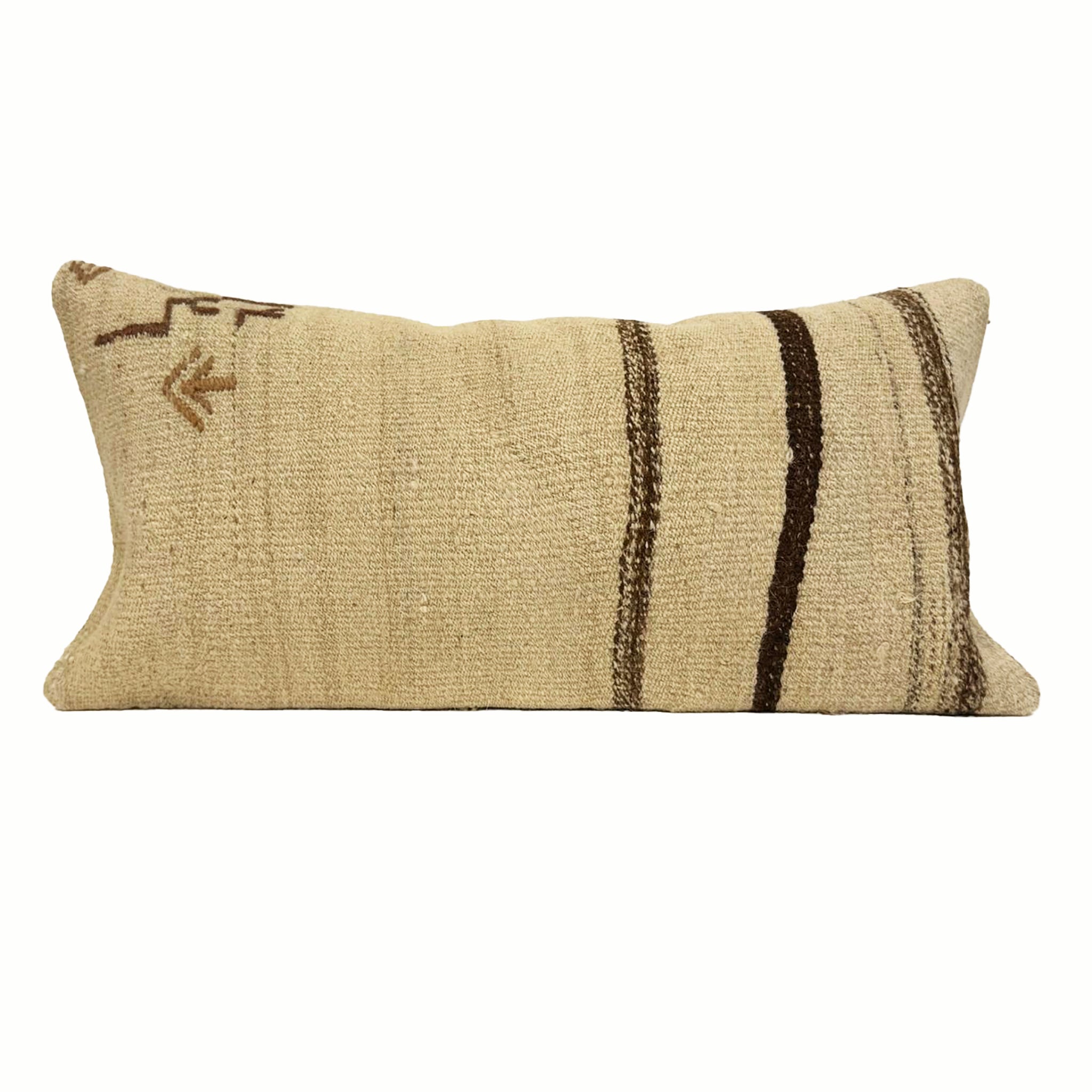 12x24 vintage beige kilim pillow with brown stripes