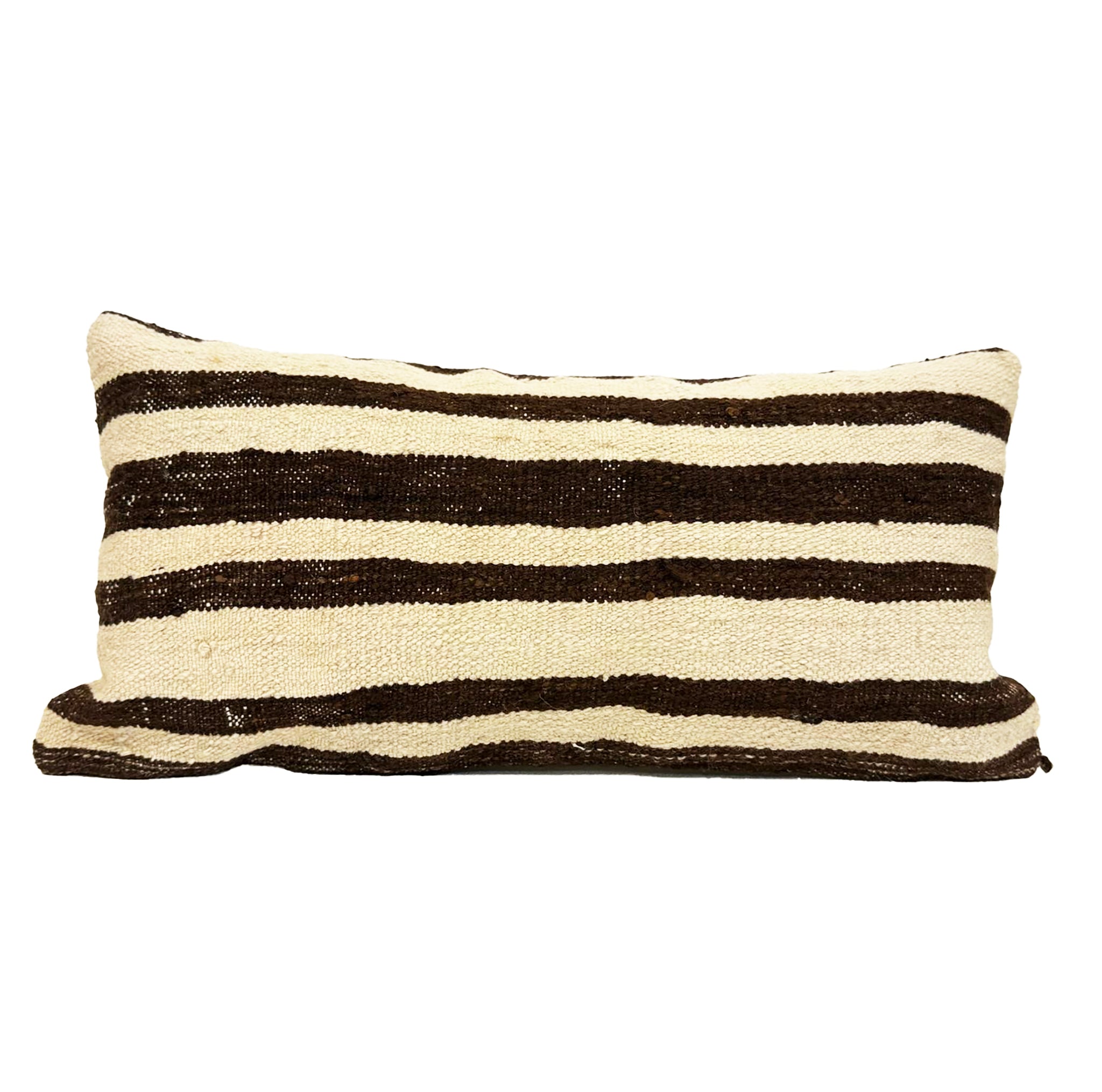 12x24 striped vintage kilim pillow with brown and beige pattern