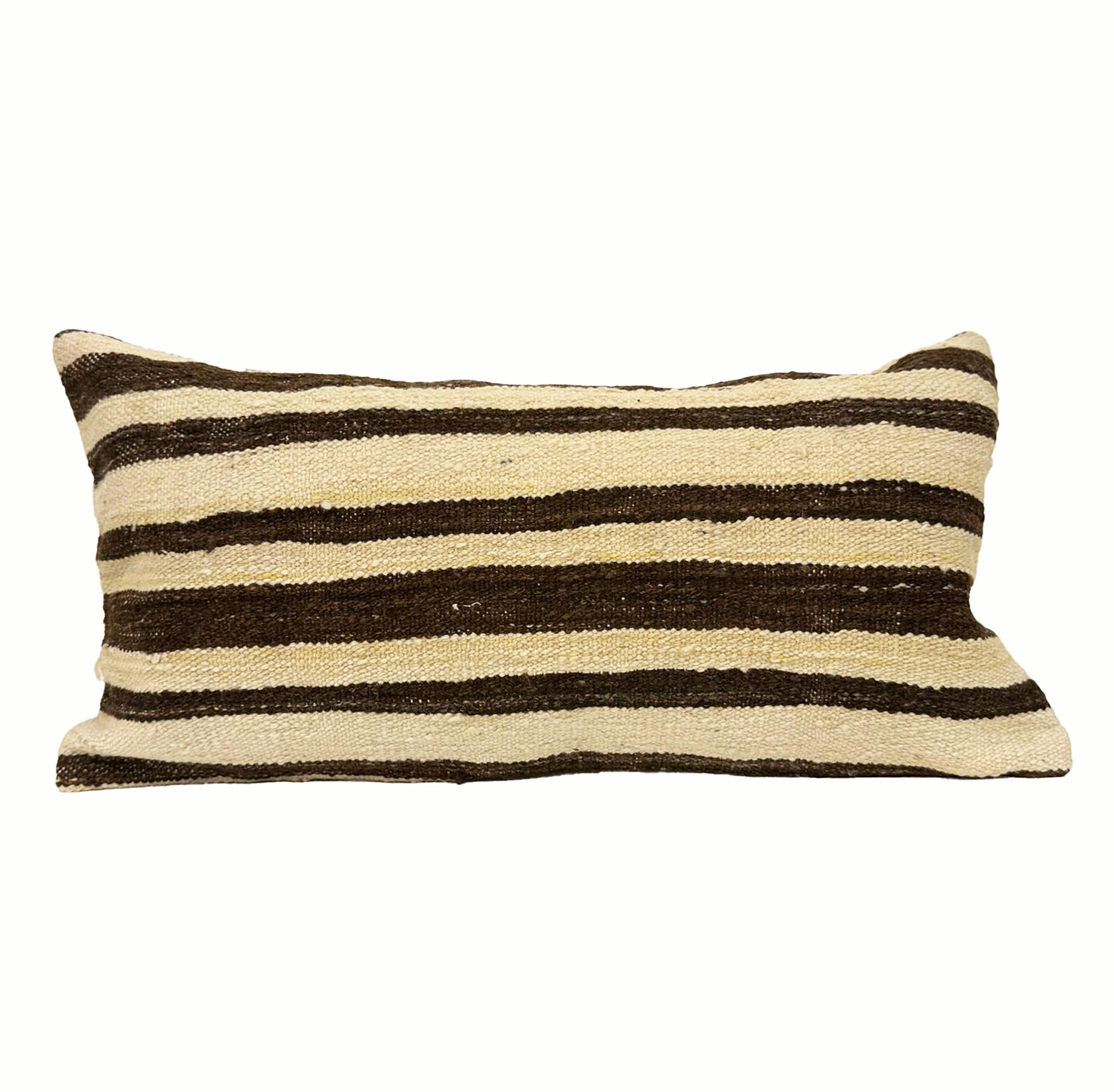 12x24 striped vintage kilim pillow with brown and beige pattern