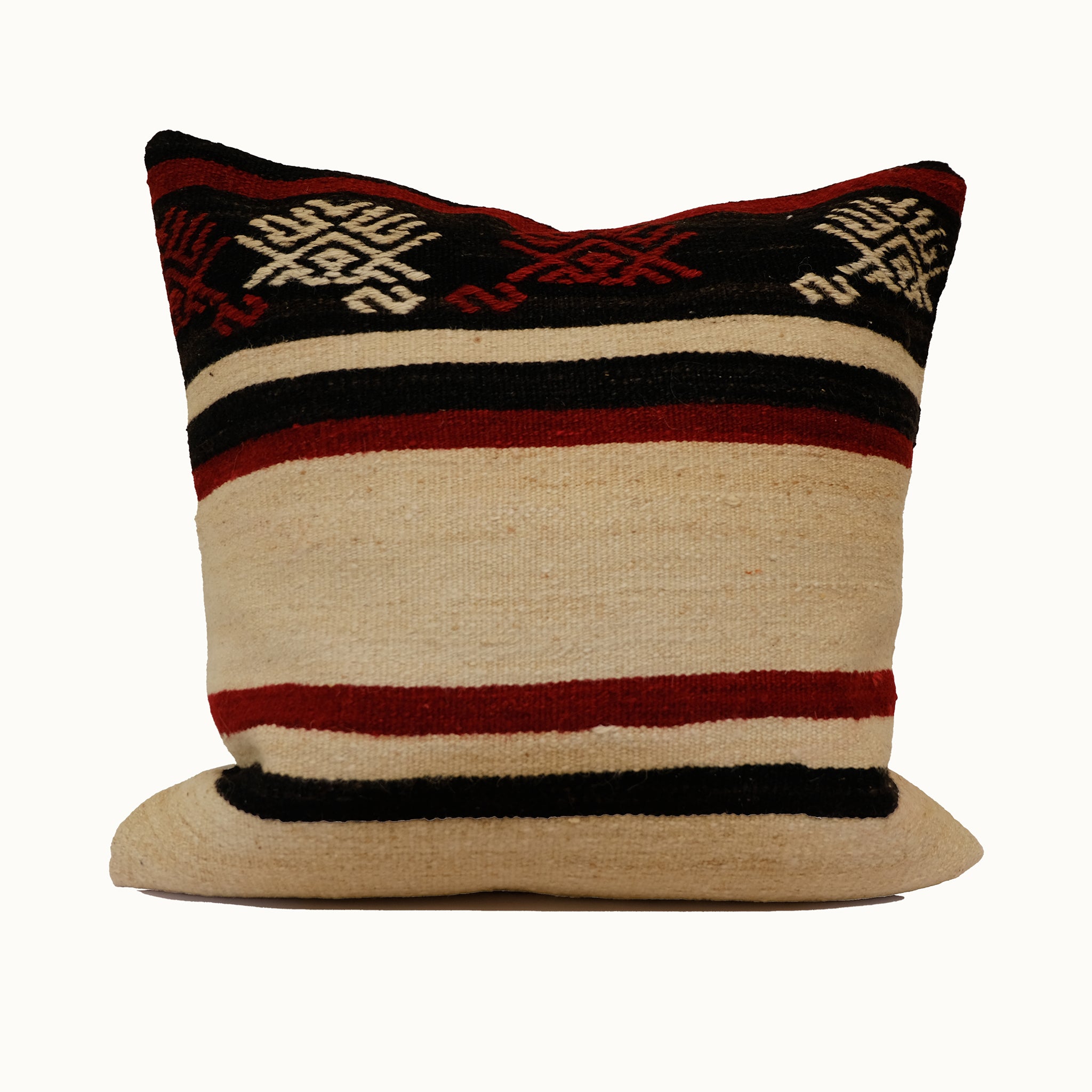 Heritage red and black neutral kilim pillow cover handmade from vintage Turkish wool
