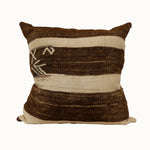 Brown and cream striped neutral kilim pillow cover handmade from vintage Turkish wool
