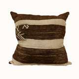 Brown and cream striped neutral kilim pillow cover handmade from vintage Turkish wool
