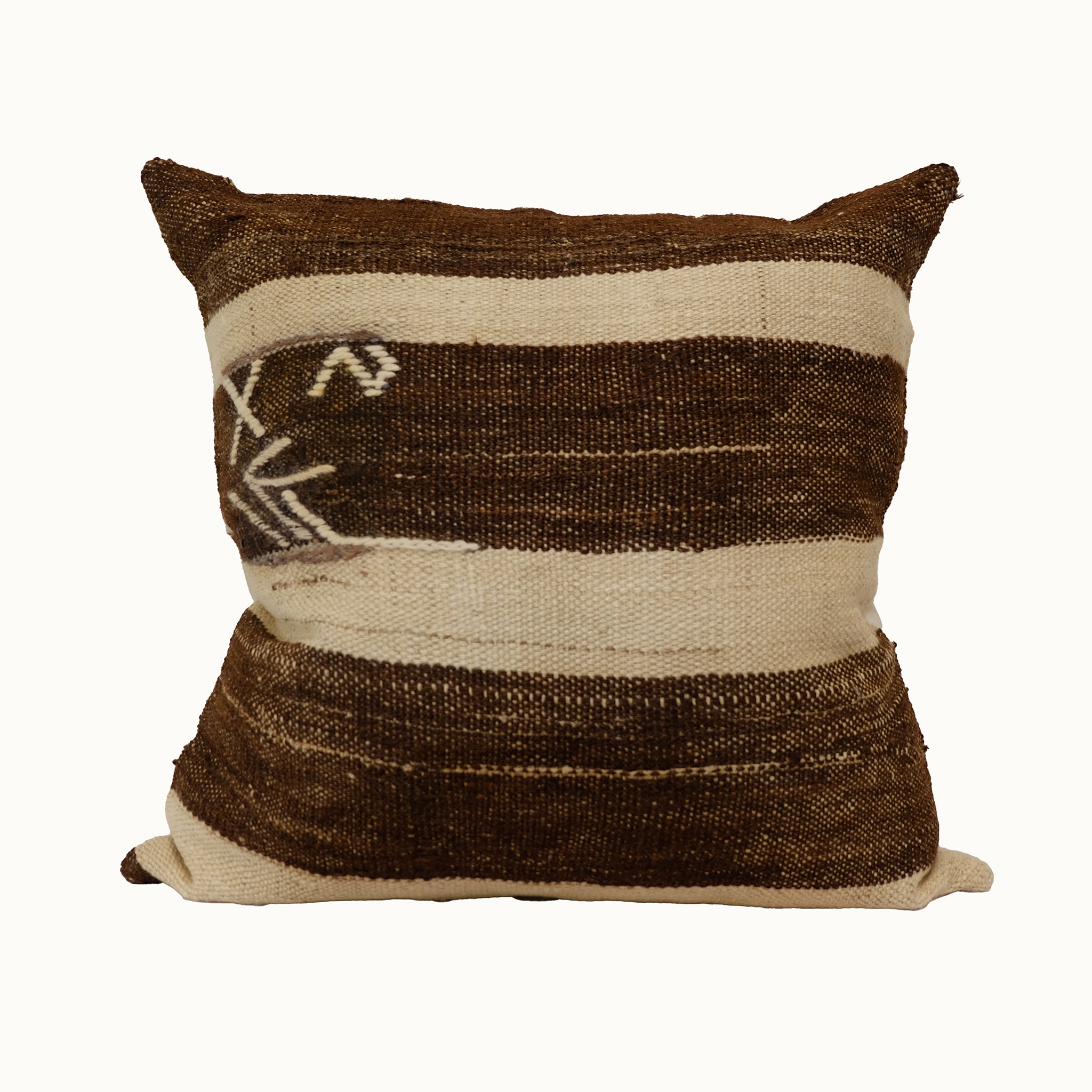 Brown and cream striped neutral kilim pillow cover handmade from vintage Turkish wool
