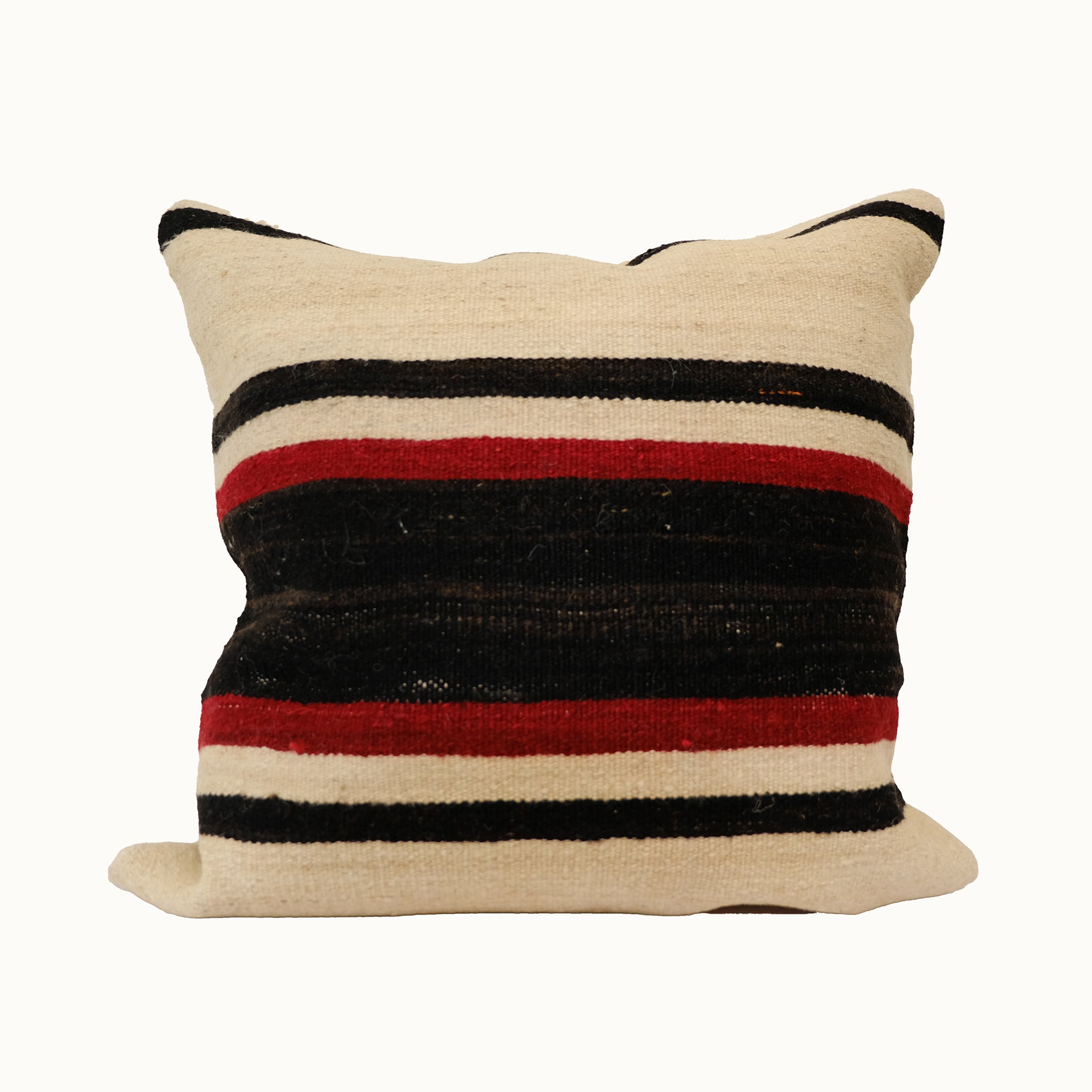 Red and black striped neutral kilim pillow cover handmade from vintage Turkish wool
