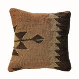 Walnut Motif vintage kilim pillow cover with brown and tan kilim pillow with small black geometric motifs, 16 x 16.

