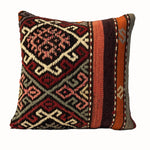 Heritage Diamond vintage kilim pillow cover with deep red, olive, cream, and black diamond kilim motif, 16 x 16.
