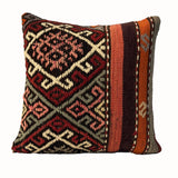 Heritage Diamond vintage kilim pillow cover with deep red, olive, cream, and black diamond kilim motif, 16 x 16.
