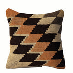 Patchwork Check vintage kilim pillow cover with cream, black, tan, and rust checkerboard kilim pattern, 16 x 16.
