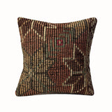 Umber Grid vintage kilim pillow cover with umber brown, tan, cream, and rust small-scale grid pattern, 16 x 16.
