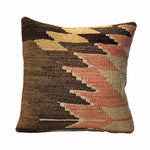 Desert Arrow vintage kilim pillow cover with brown, sand, cream, and soft terracotta arrow motif, 16 x 16.
