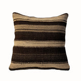 Brown and cream striped neutral kilim pillow cover handmade from vintage Turkish wool, 16x16