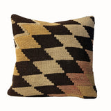 Sand Checker vintage kilim pillow cover with sand, black, cream, and tan checkerboard kilim pattern, 16 x 16.

