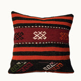 Ember Medallion vintage kilim pillow cover with red, black, green, and cream medallion stripe motif, 16 x 16.
