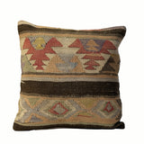 Muted Diamond vintage kilim pillow cover with taupe, sage, rust, and cream diamond kilim motif, 16 x 16.