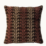 Vine Motif vintage kilim pillow cover with brown, cream, black, and rust repeating vine kilim pattern, 16 x 16.
