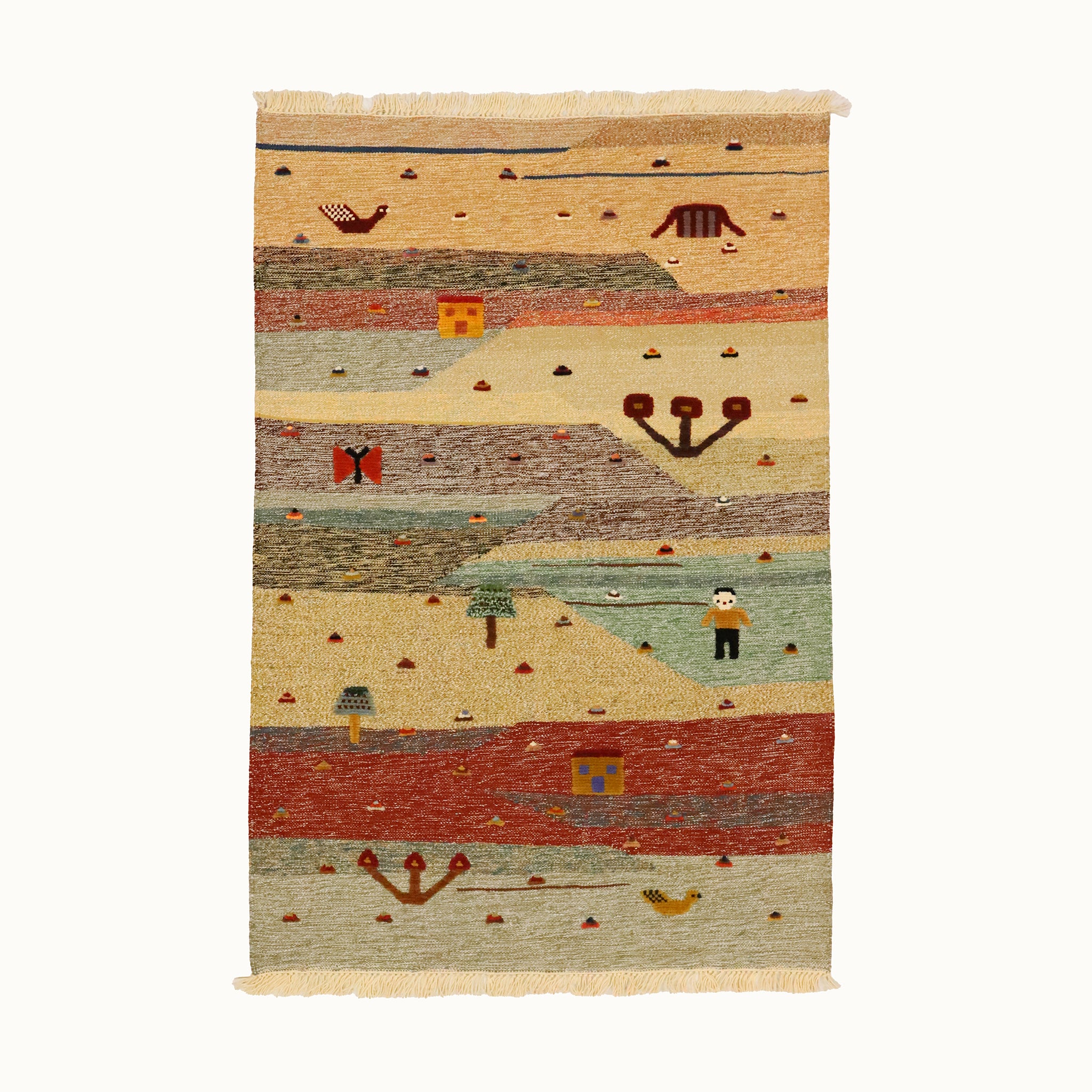 Desert garden kids rug made from natural wool, perfect for nursery, playroom, and children's room decor.