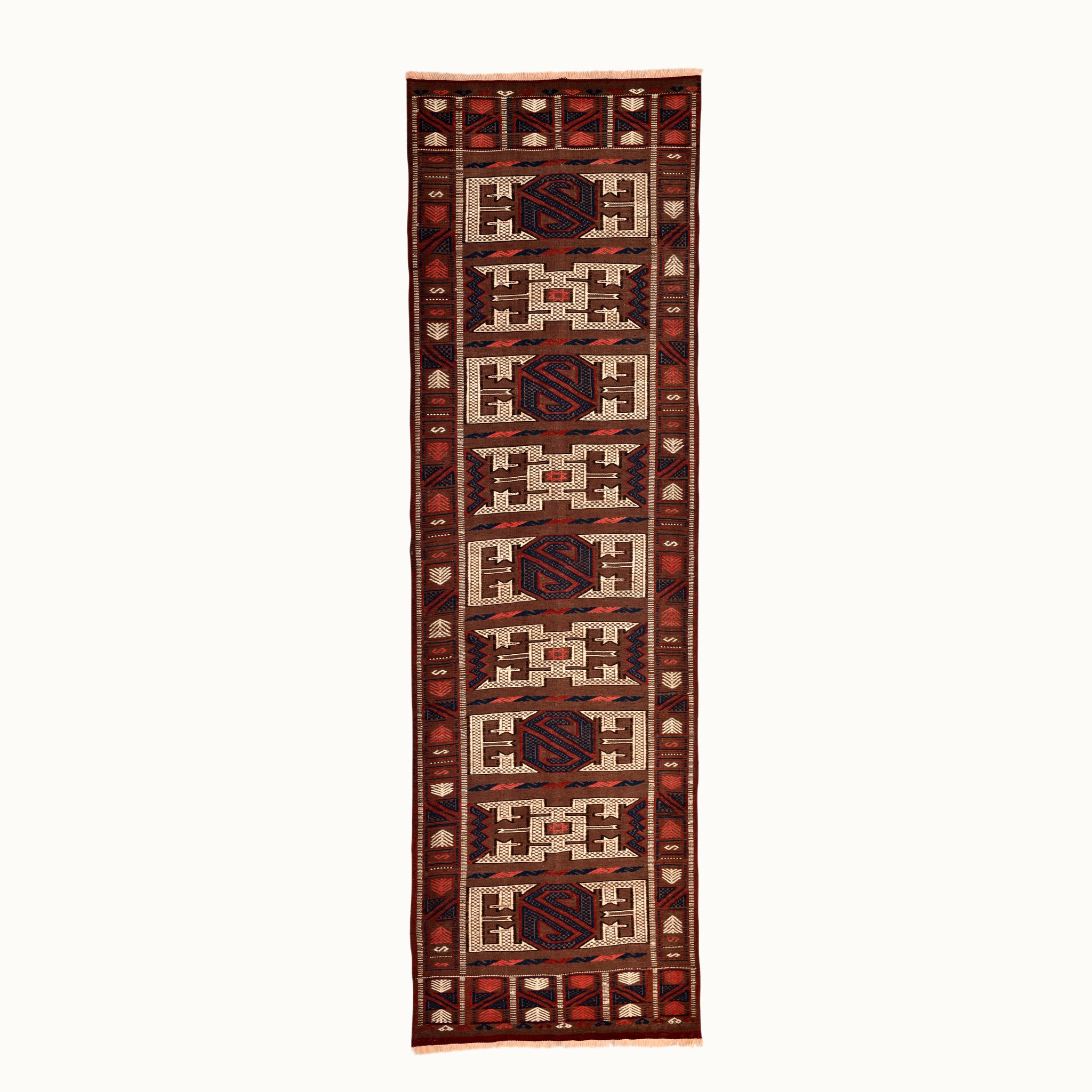 3x8 hand-knotted kilim flatweave vintage runner rug for your hallway, entryway, stairs and living room