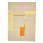 8x11 hand-knotted flatweave rug with geometric pattern on a beige background