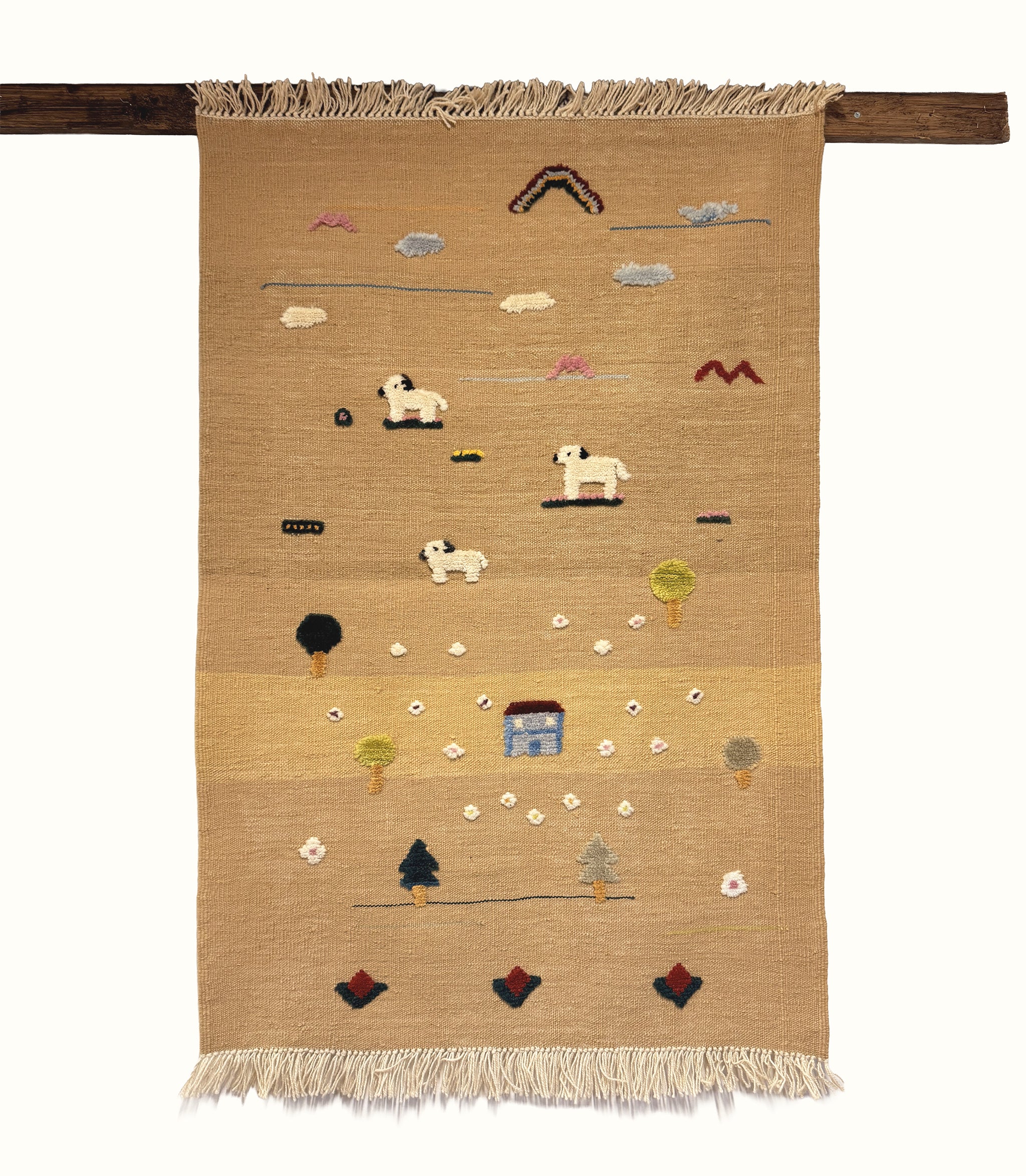 Puppy Meadow kids rug made from natural wool, perfect for nursery, playroom, and children's room decor.
