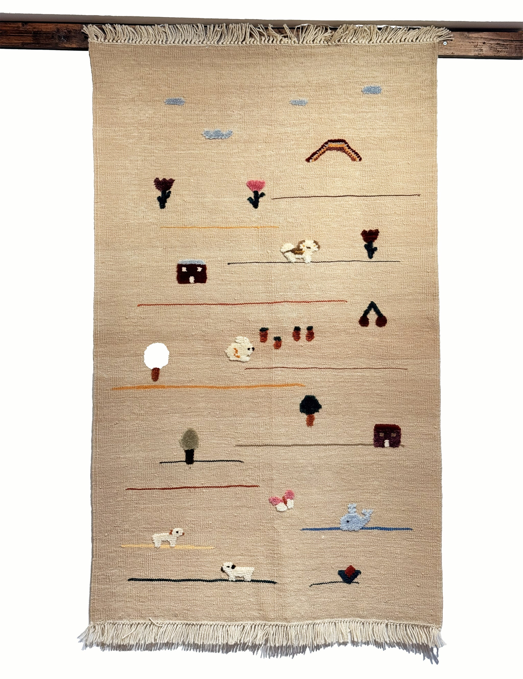Meadow Friends kids rug made from natural wool, perfect for nursery, playroom, and children's room decor.