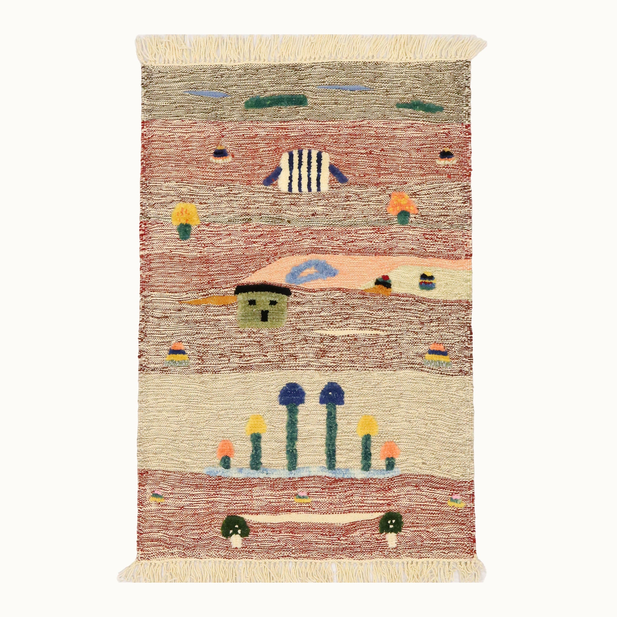 Mushroom Path kids rug made from natural wool, perfect for nursery, playroom, and children's room decor.