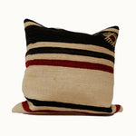 Neutral Turkish kilim pillow cover in beige, red and navy, handmade from vintage wool rug