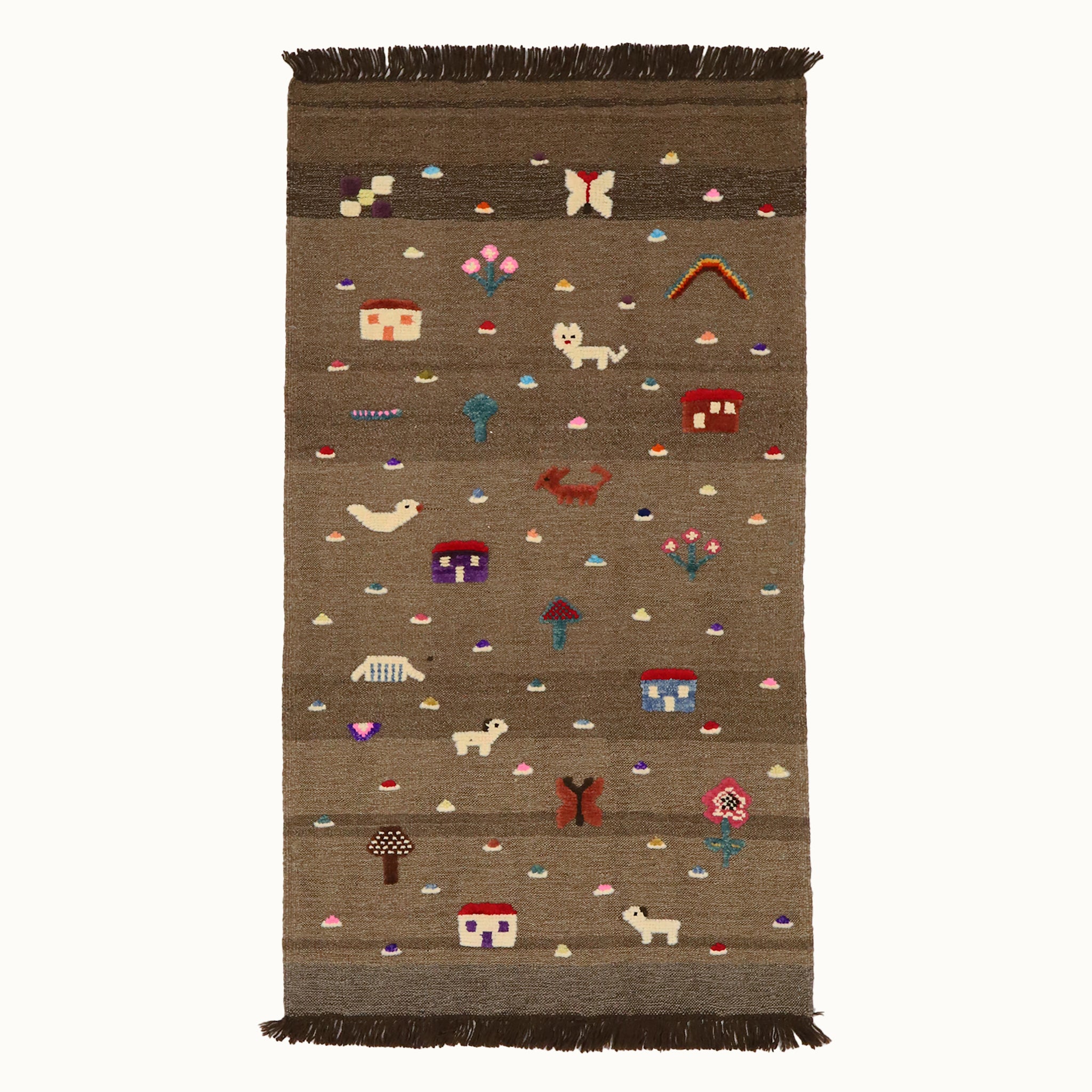 Village Bloom kids rug made from natural wool, perfect for nursery, playroom, and children's room decor.